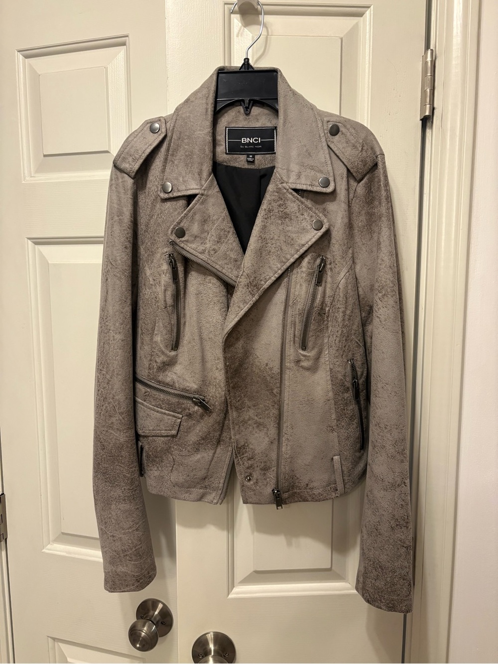 Gray Faux-Suede Moto Jacket